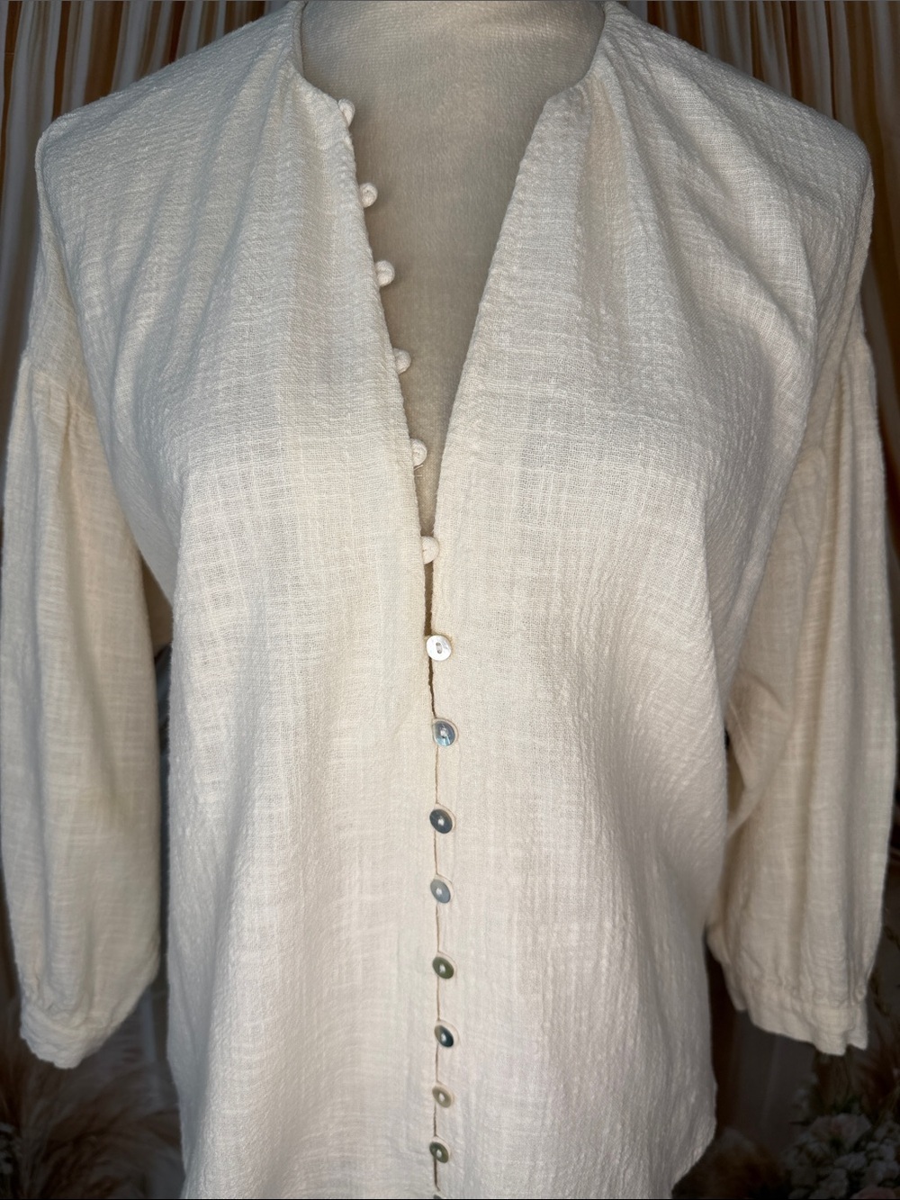 Zara Ivory Textured Button-Front Blouse